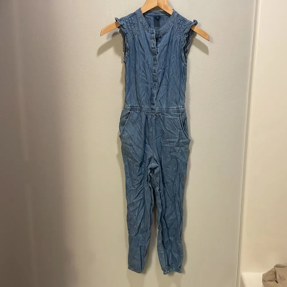 GAP kids ruffle denim jumpsuit.